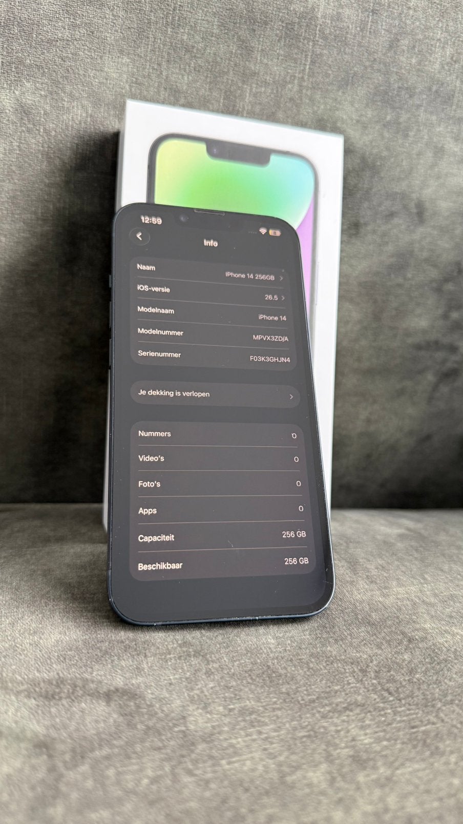 iPhone 14 256GB Midnight 100% in orde, Telecommunicatie, 80 %, Blauw, Zo goed als nieuw, IPhone 14