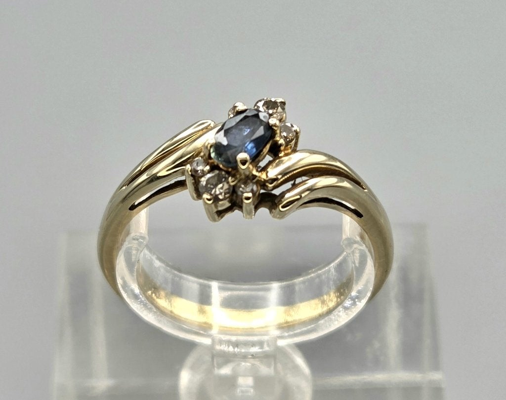 Gouden Vintage ring edelsteen saffier en diamant. 2026/671, Bijoux, Sacs & Beauté, Enlèvement ou Envoi, Comme neuf, Or, 17 à 18