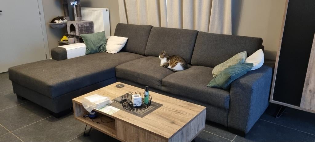 Longchair hoekzetel en poef met opbergruimte antracietgrijs, Ophalen, Gebruikt, Stof