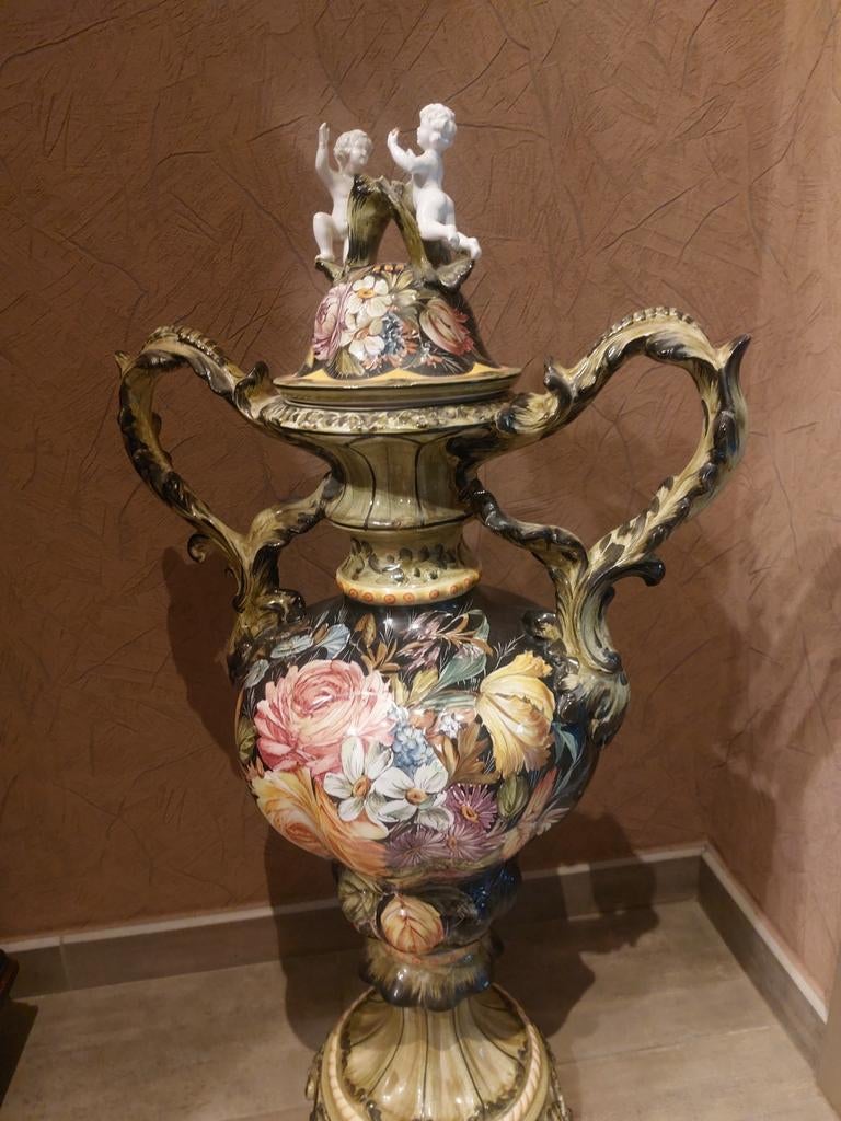 Zeer mooie, grote, oude,  handgeschilderde Italiaanse vaas, Antiquités & Art, Antiquités | Vases, Enlèvement