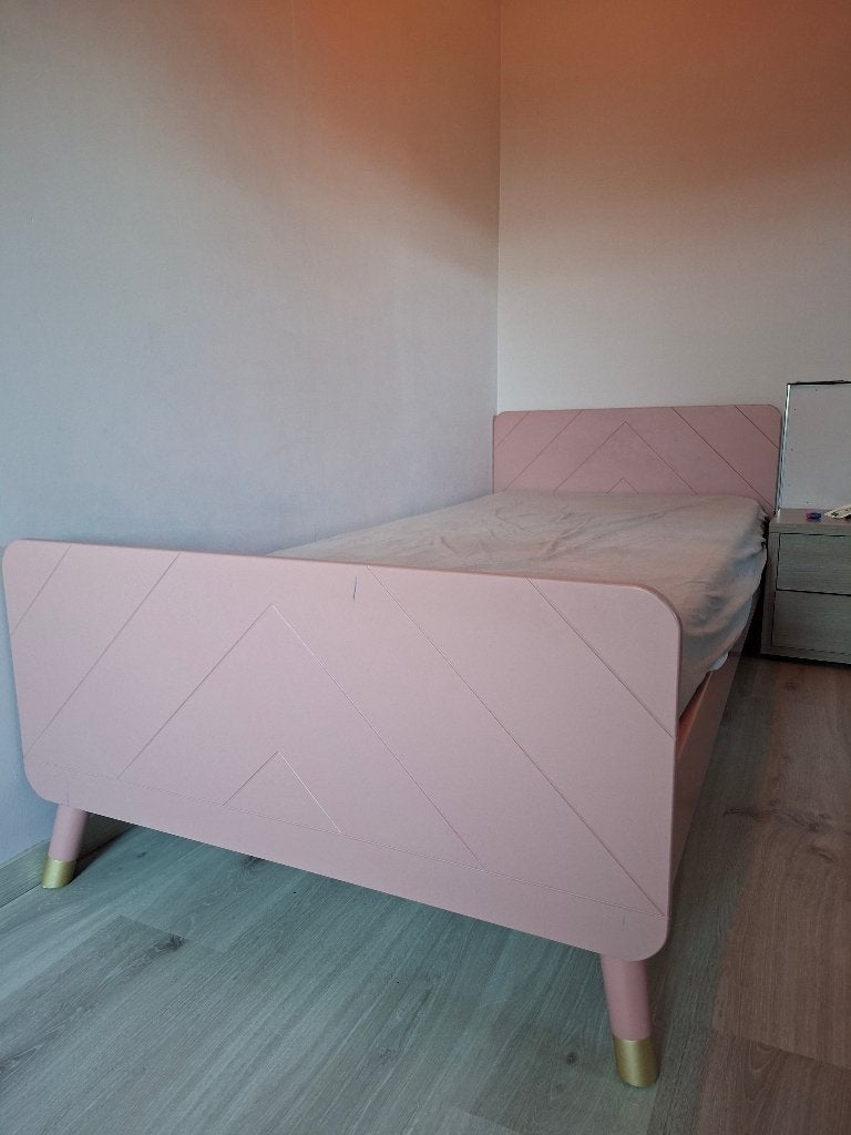 Kinderbed 90x200 roze, Ophalen, 85 tot 100 cm, Zo goed als nieuw, Lattenbodem