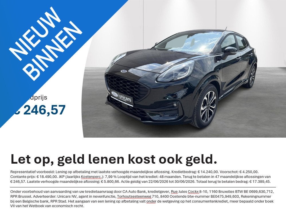 Ford Puma 1.0i Ecoboost MHEV 92kW Aut. ST-Line, Auto's, Stof, Automatische klimaatregeling, Zwart, 665 kg