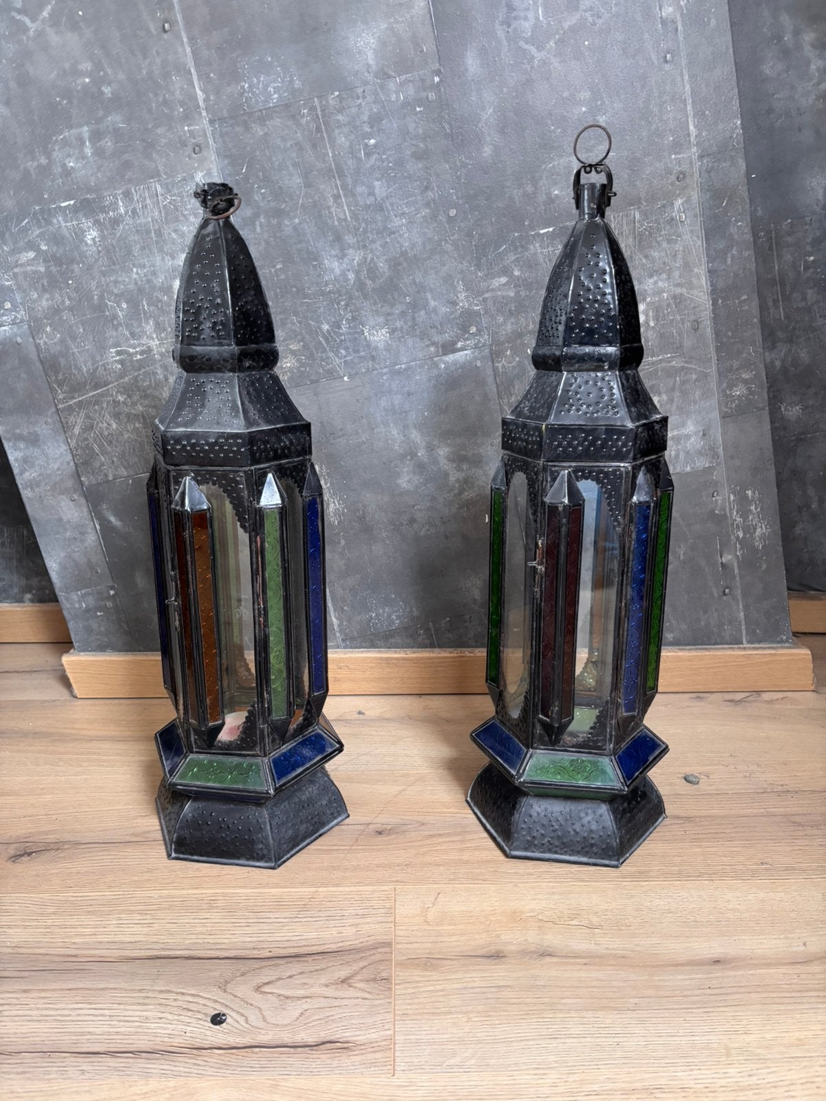 Lampe lanterne/lampe à bougie marocaine —  à la main à Fès, Verre, Utilisé, Noir, Fait main