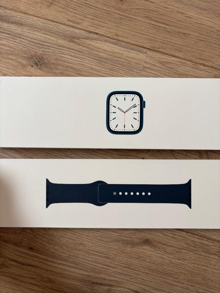 Apple Watch Series 7 - GPS - 45 mm blauw aluminium, Handtassen en Accessoires, Ophalen, Gebruikt, Blauw, Conditie