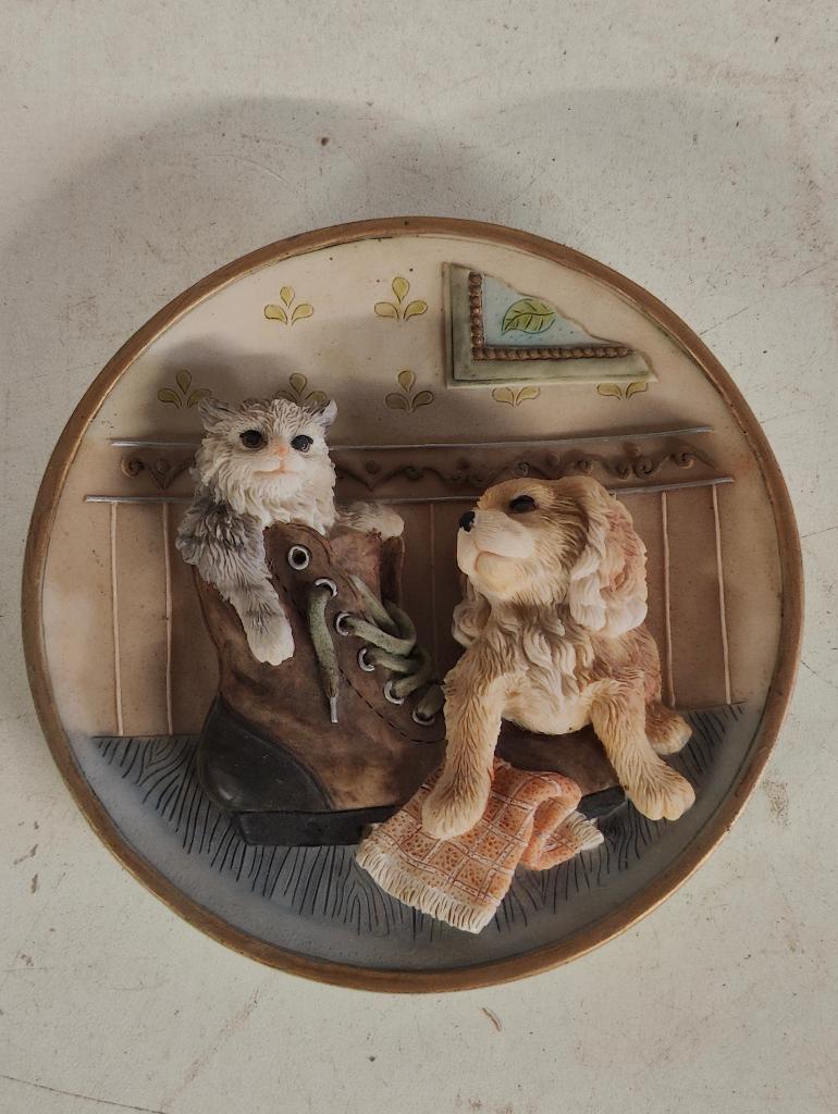 Prachtig 3D keramieken wandbordje met hond & kat, Ophalen of Verzenden