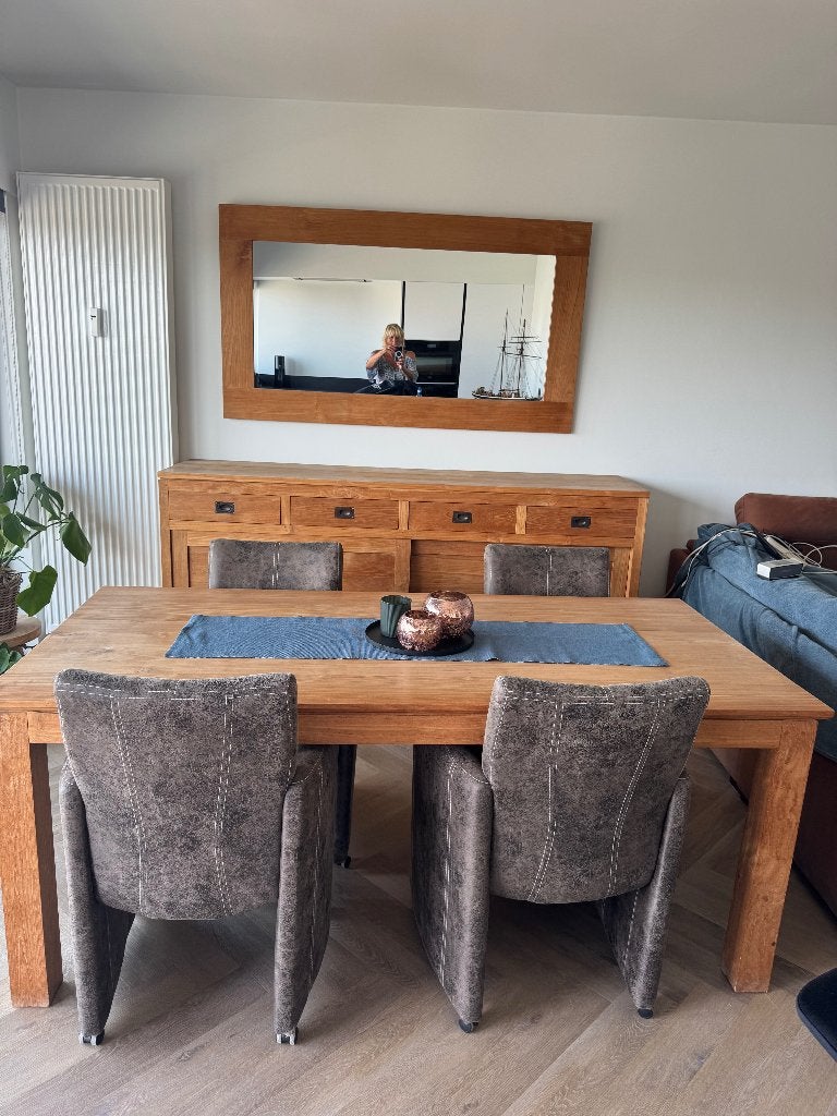 Eetkamerset massief teak, Huis en Inrichting, Complete eetkamers, Ophalen, Zo goed als nieuw, Tijdloos, 4 tot 6 stoelen