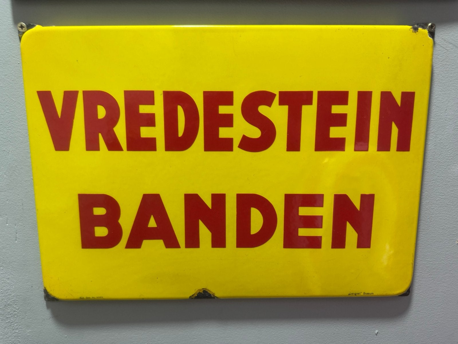 Vredestein banden emaille reclamebord, Verzamelen, Merken en Reclamevoorwerpen, Gebruikt, Reclamebord, Ophalen of Verzenden