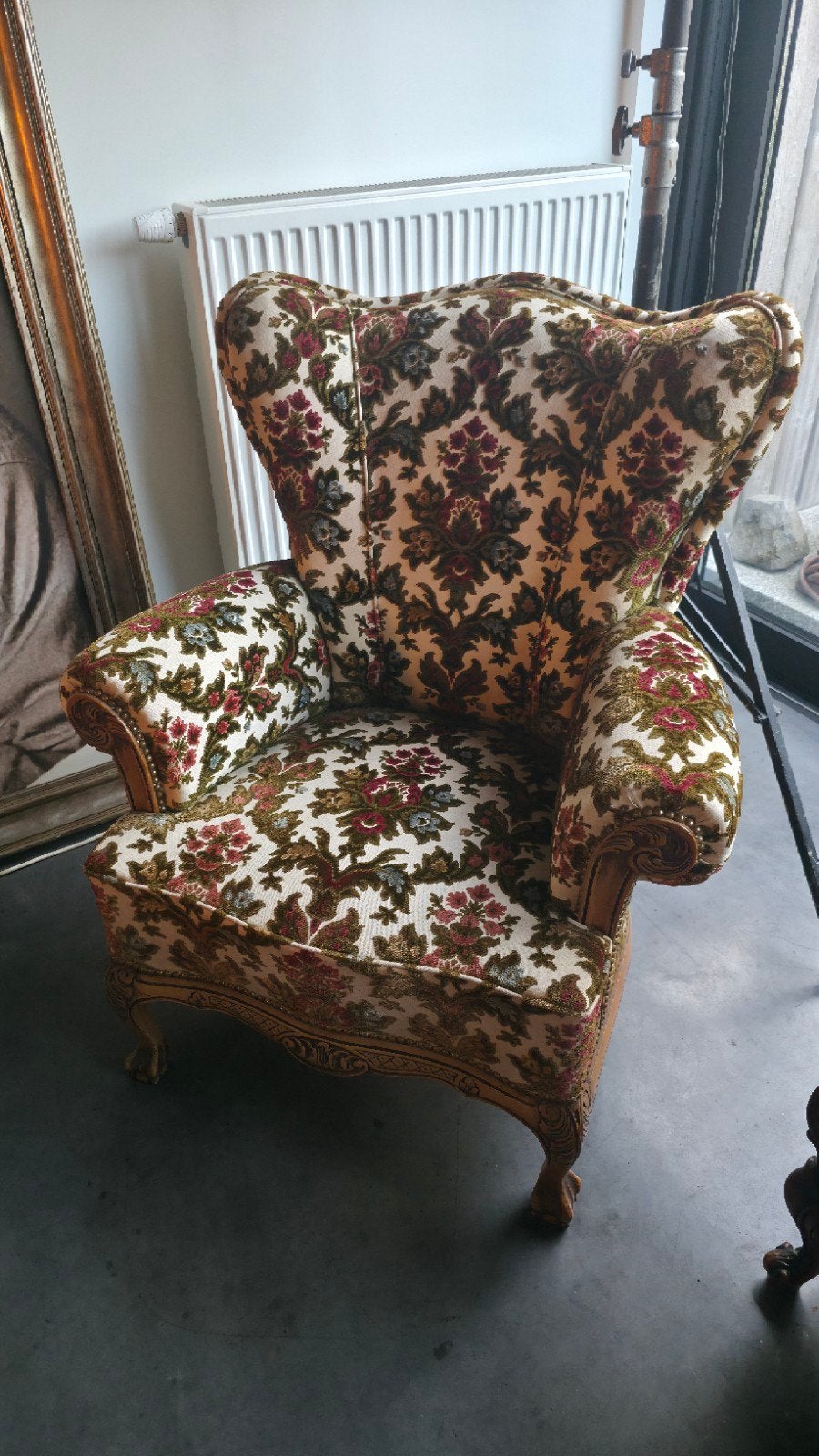 Canapé vintage crème unique 1 place avec motif floral, Enlèvement