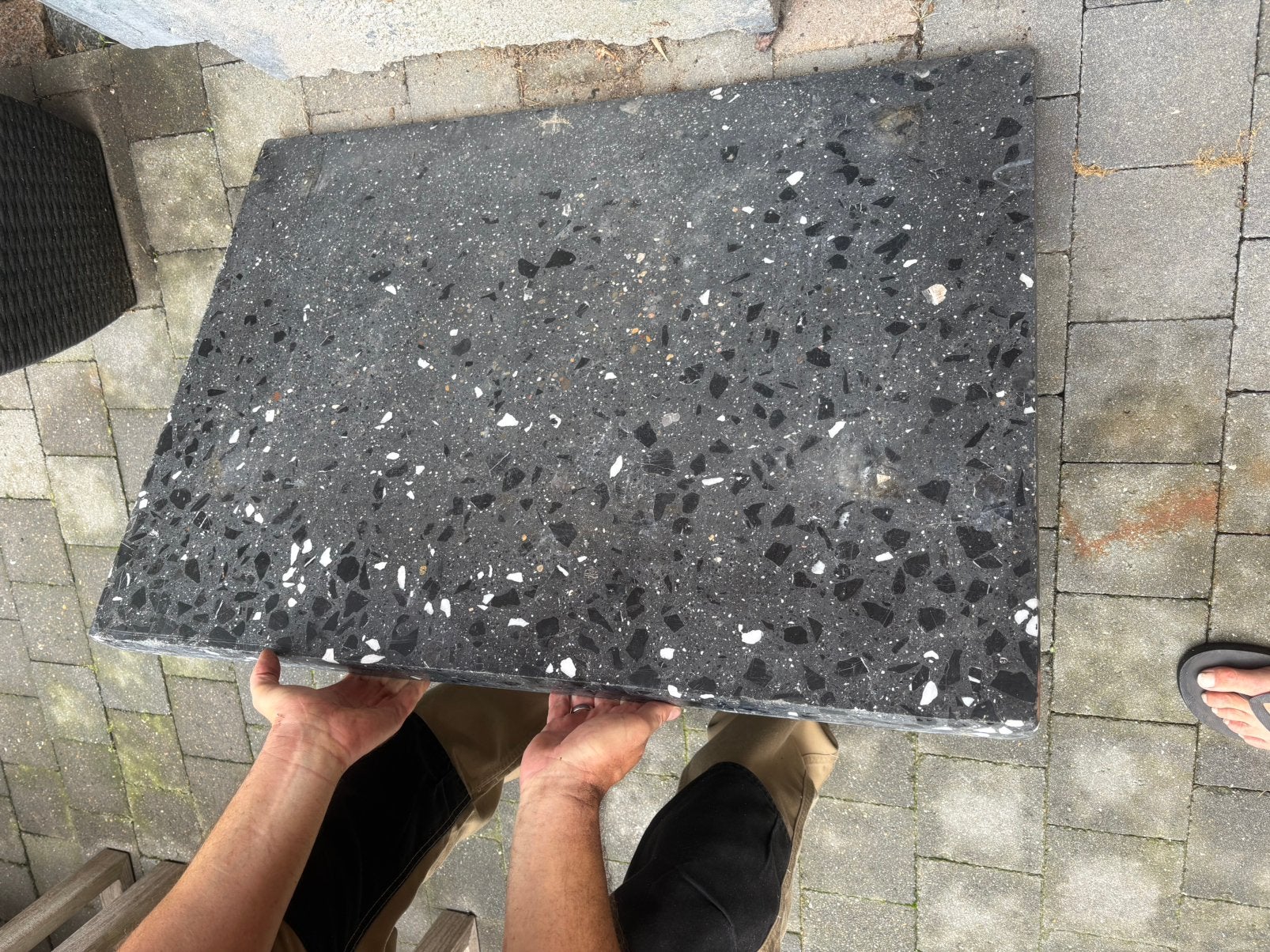Vintage terrazzo/granito kachelplaten – 3 stuks, Ophalen, Gebruikt, Steen, Binnen