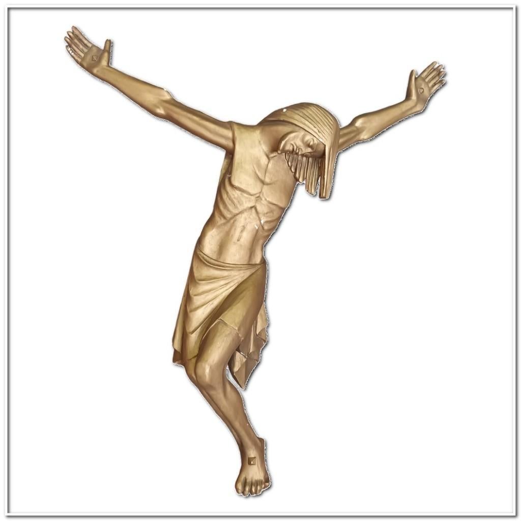 Groot Art Deco corpus Christi, uitgevoerd in gegoten gips, Enlèvement