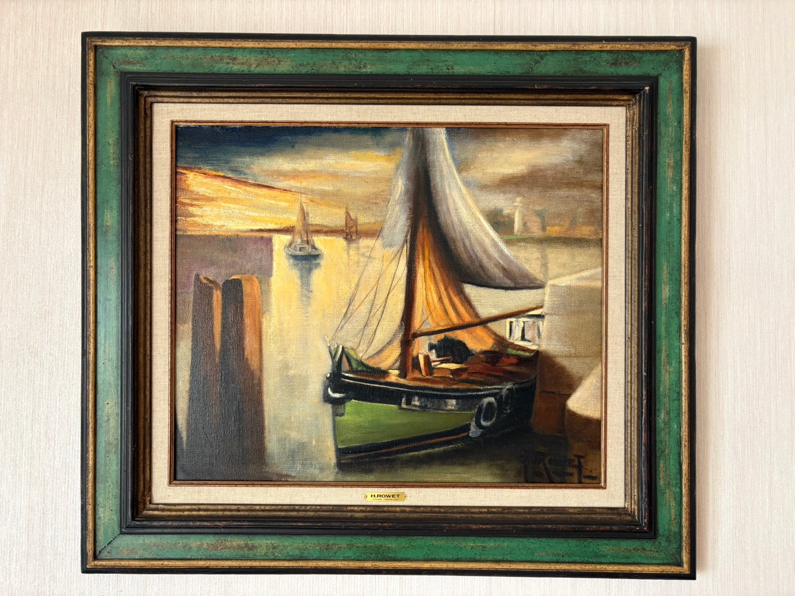 Schilderij visser zeil boot, Ophalen, Maritiem / water, Doek, Gesigneerd