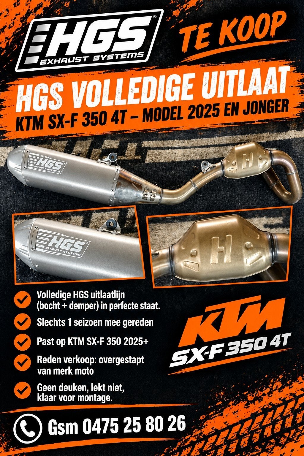 HGS volledige uitlaat KTM sx350 4 tact, Motoren, Particulier