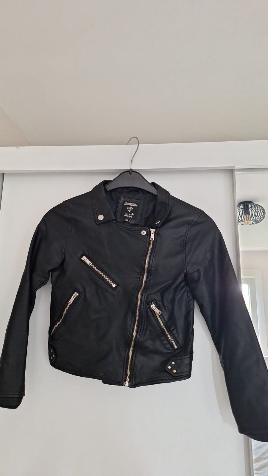 Zwart leer jasje maat 152, Kinderen en Baby's, Kinderkleding | Maat 152, Ophalen of Verzenden