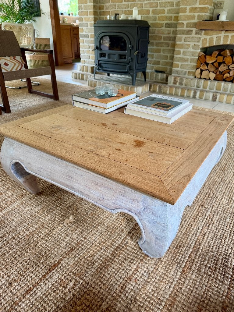 Charmante landelijke salontafel / opiumtafel – 80 x 80 cm, Ophalen, Gebruikt, 50 tot 100 cm, Vierkant