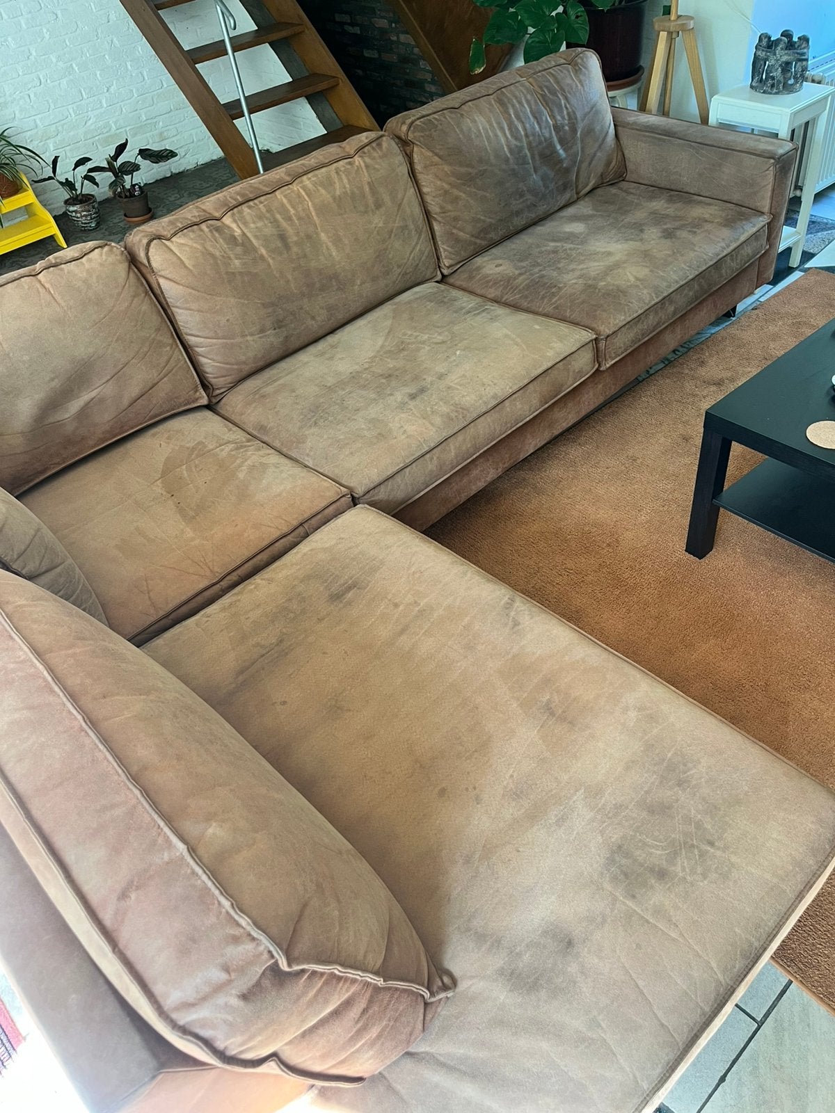 Design hoekzetel cognac/bruin, Ophalen, Gebruikt, Leer