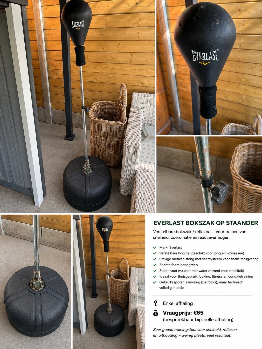 Everlast bokszak op staander – verstelbare reflexbal, Enlèvement, Utilisé, Punching-ball