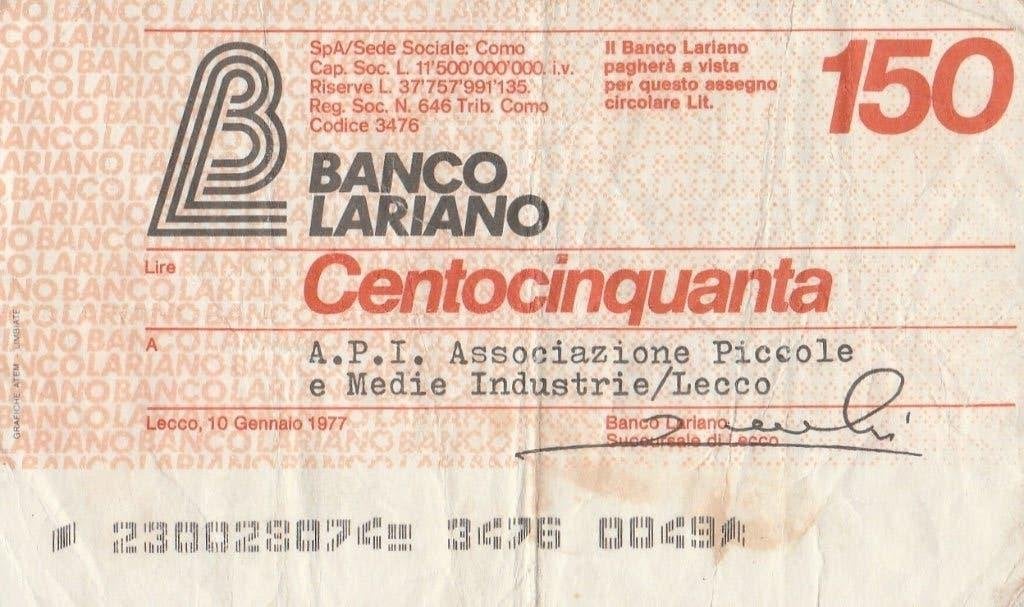 2 Mini-cheques van 100-150 lire 1976- 1977, Ophalen of Verzenden, Italië
