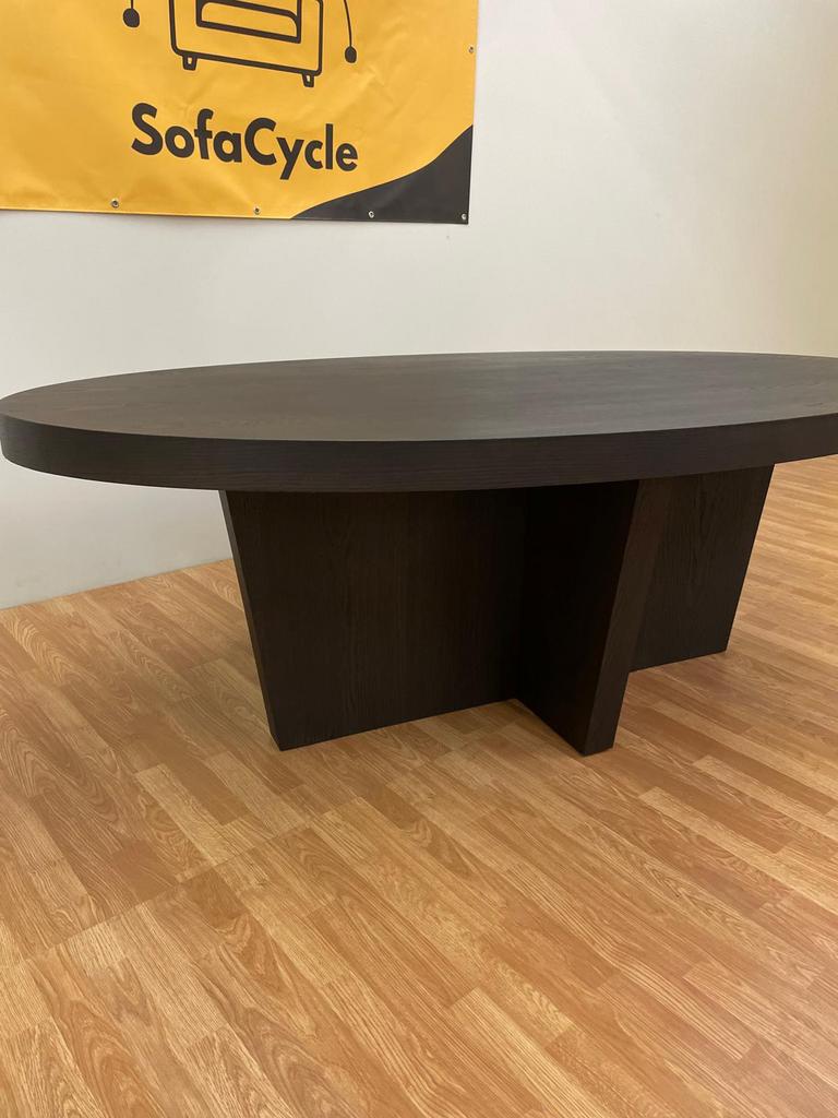 Zwarte ovale eettafel met houten onderstel, Ophalen of Verzenden