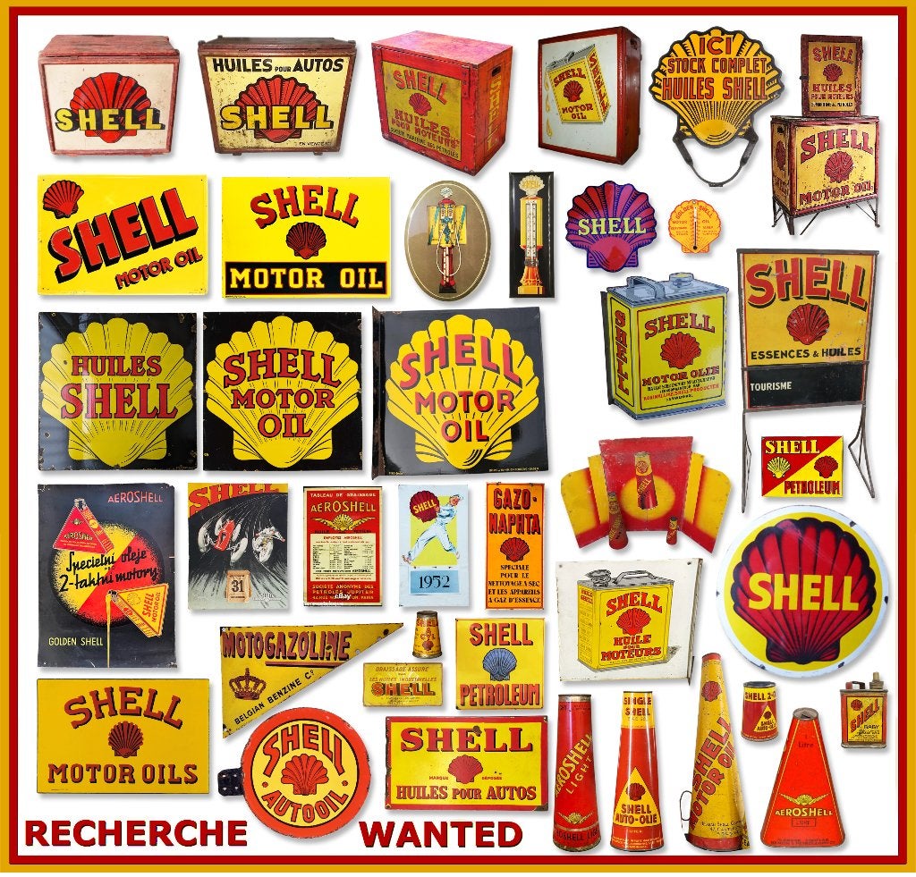 achete plaque émaillée shell tole bidon huile, Enlèvement, Utilisé, Panneau publicitaire