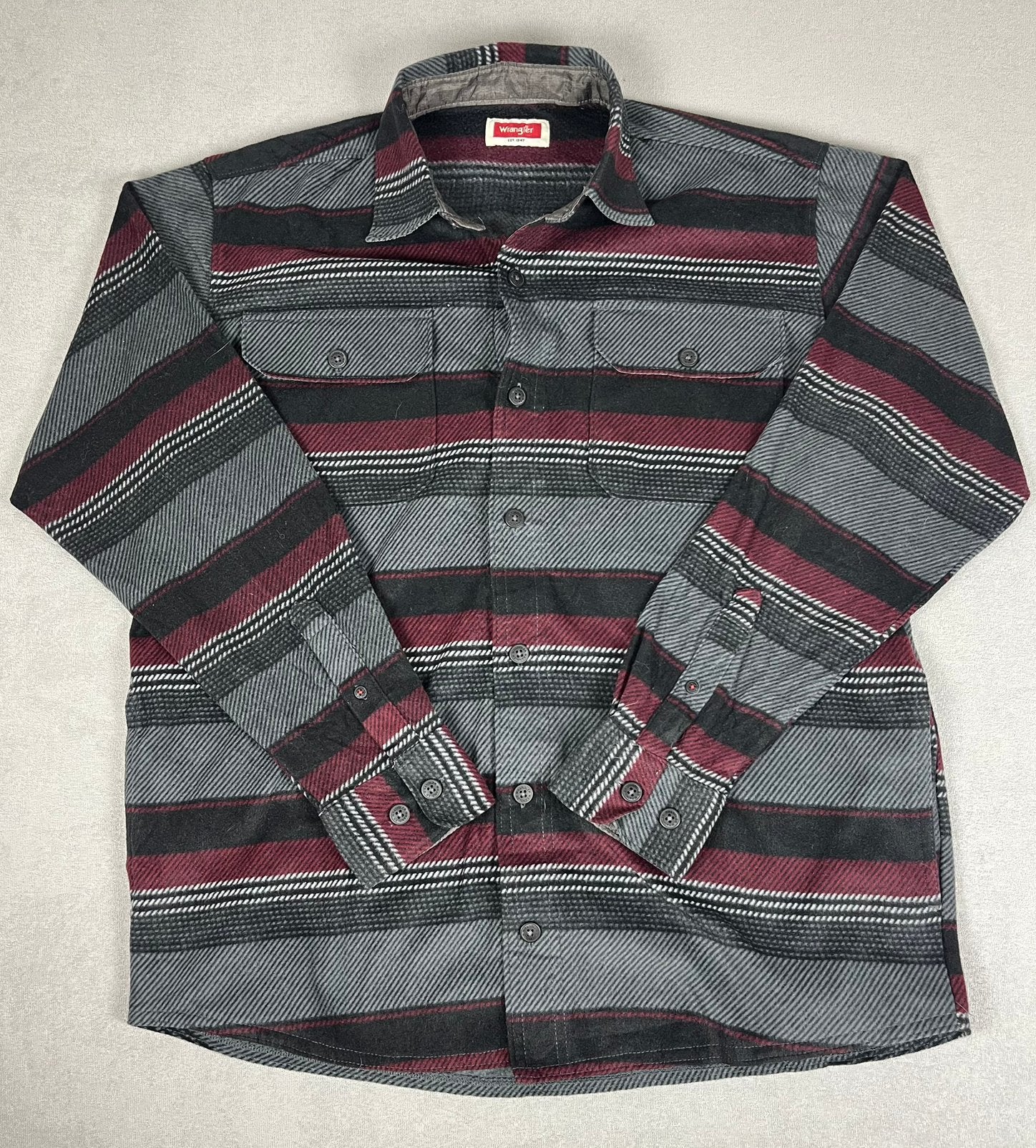 Surchemise Wrangler polaire rayée gris et bordeaux taille M, Kleding | Heren, Ophalen, Zo goed als nieuw, Grijs
