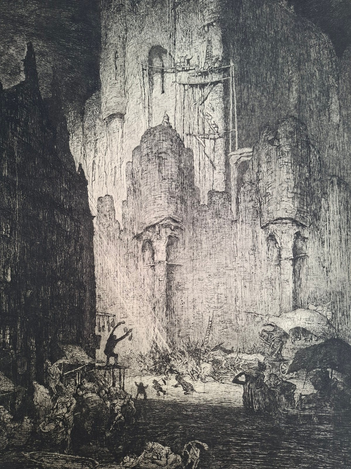 DE BRUYCKER Jules "Rondom het Gravensteen, Gent" ets, Antiquités & Art, Enlèvement, Eau-forte