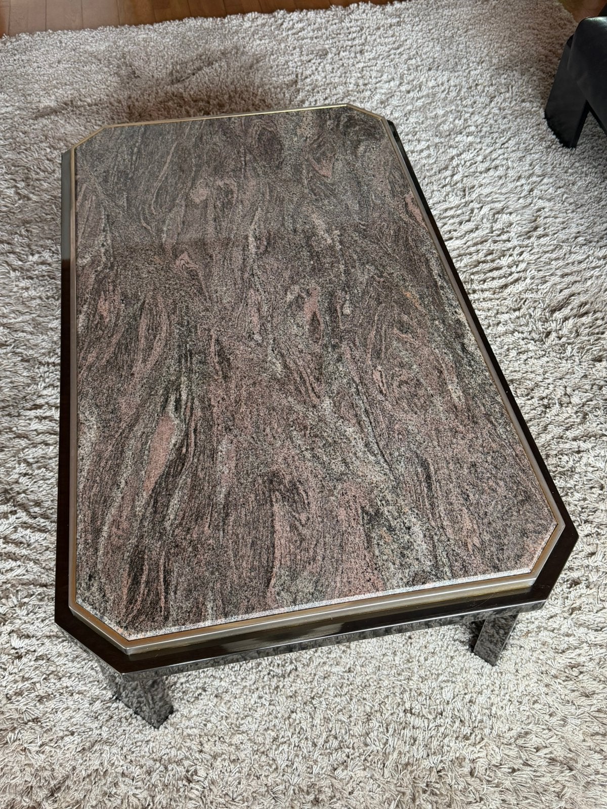 Vintage salontafel met natuurstenen blad – jaren ’80, Ophalen, Gebruikt