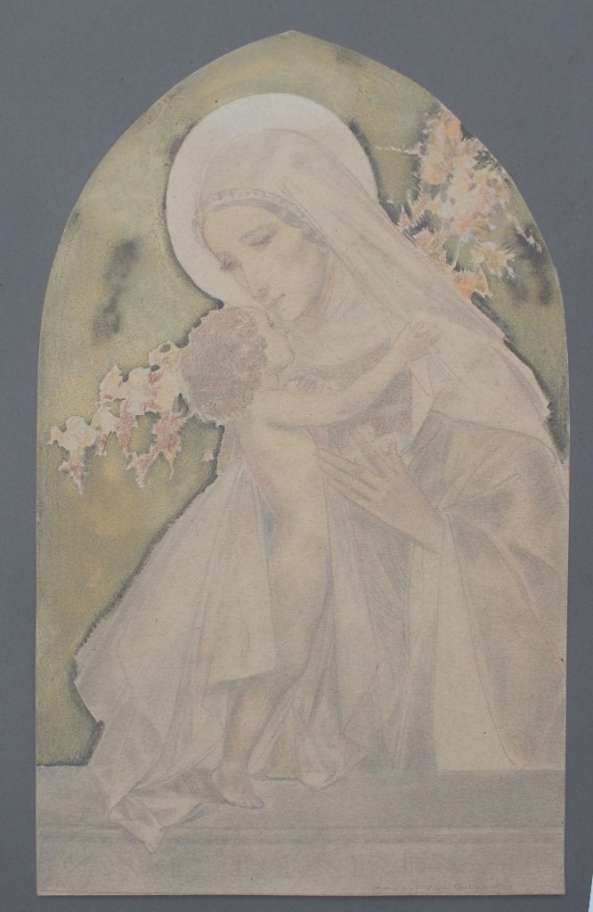 Karel Van Belle (1884-1959): Madonna met kind 1950 (33x43cm), Antiek en Kunst, Ophalen of Verzenden, Gesigneerd, Olieverf