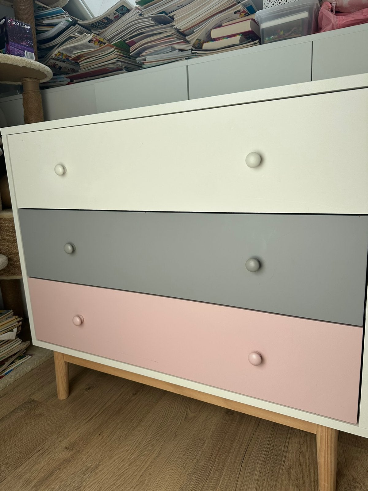3 laden ladekast wit, grijs en roze, Ophalen, Gebruikt