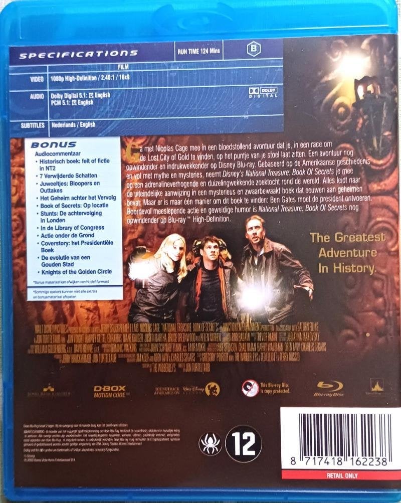 blu ray NATIONALE TREASURE 2 WALT DISNEY NICOLAS CAGE, Ophalen of Verzenden, Zo goed als nieuw