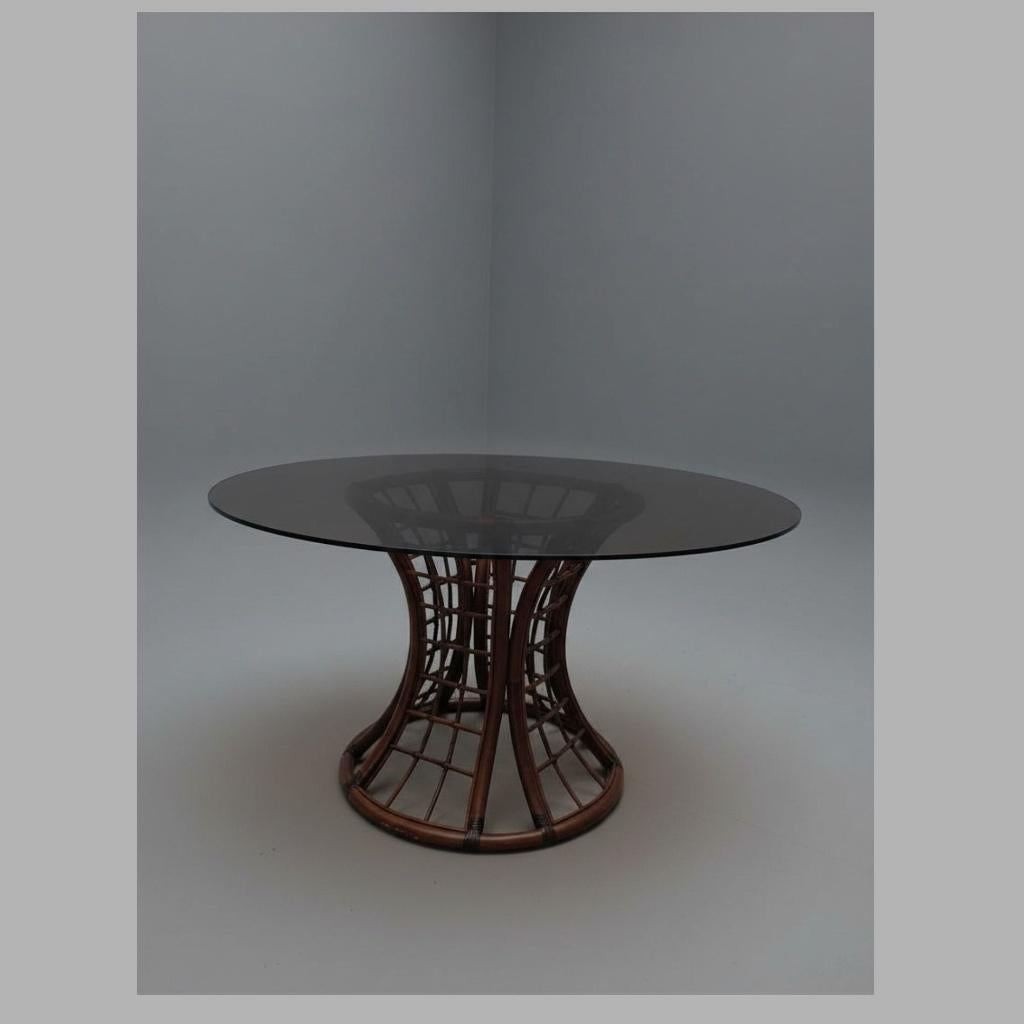 Vintage rattan eettafel, Huis en Inrichting, Tafels | Eettafels, Ophalen, Gebruikt, Glas, Vijf personen of meer