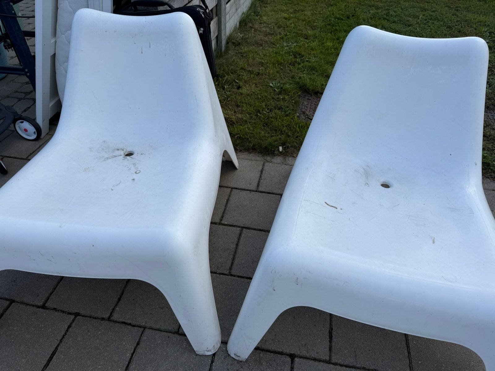 2x lounge stoelen, Ophalen, Gebruikt, Kunststof