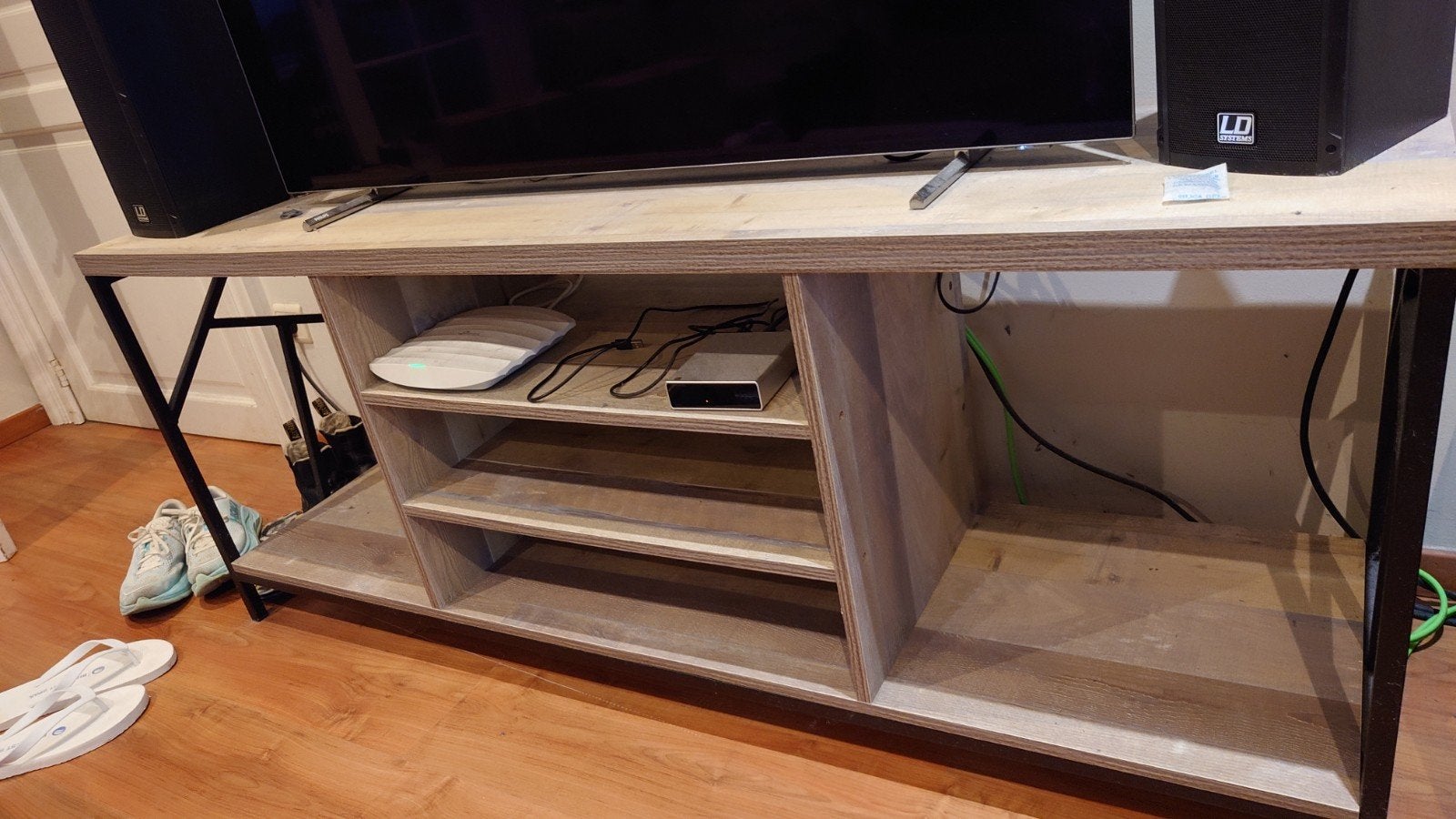 Meuble télé  55" moderne bois métal, 25 à 50 cm, Moins de 100 cm, Comme neuf, Enlèvement