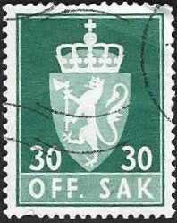 1 Postzegel Noorwegen 1955 OFF. SAK I, Postzegels en Munten, Ophalen of Verzenden, Noorwegen, Gestempeld