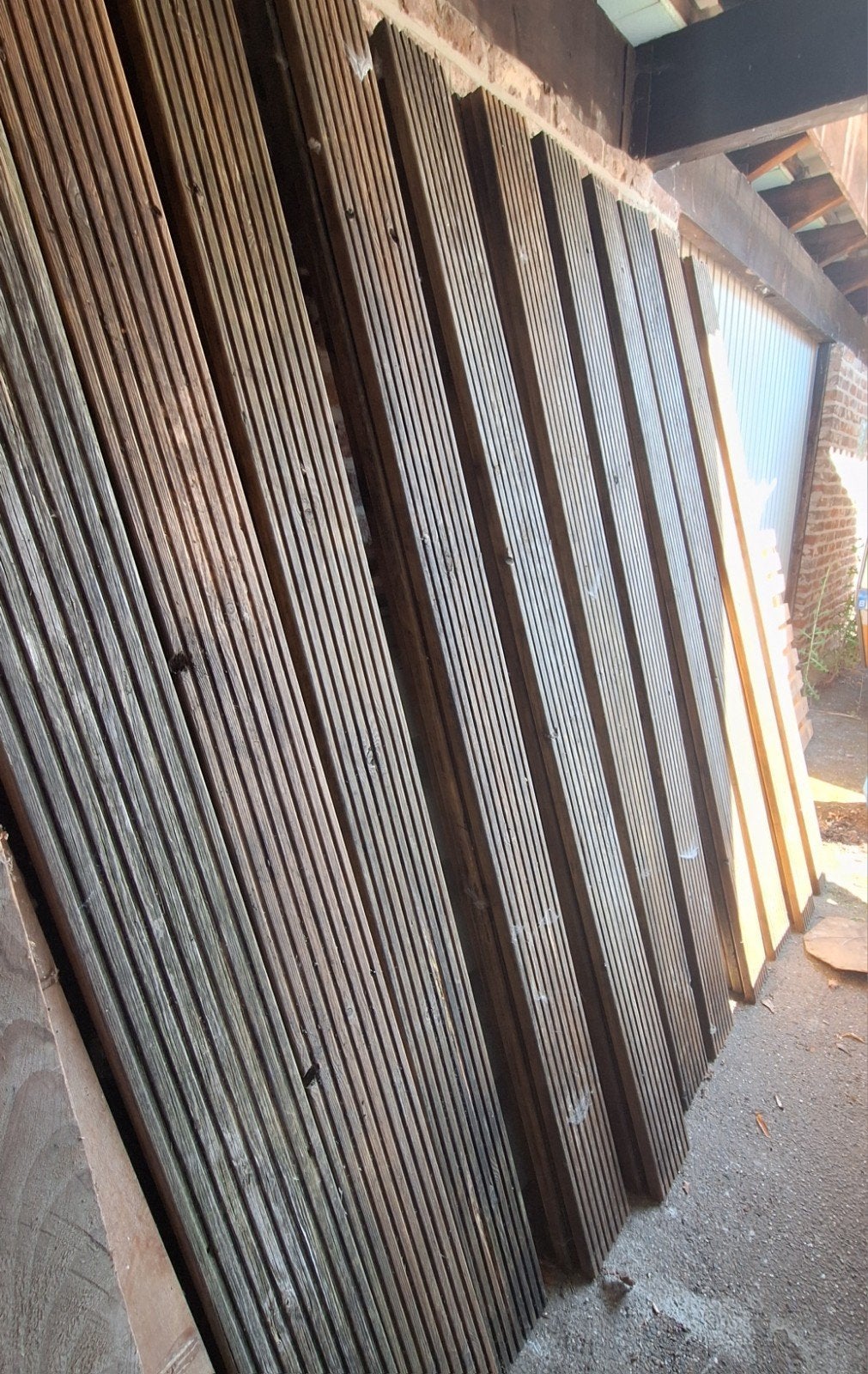 31 gebruikte geimpregneerde terrasplanken van 2 meter, Tuin en Terras, Terrasdelen en Vlonders, Ophalen