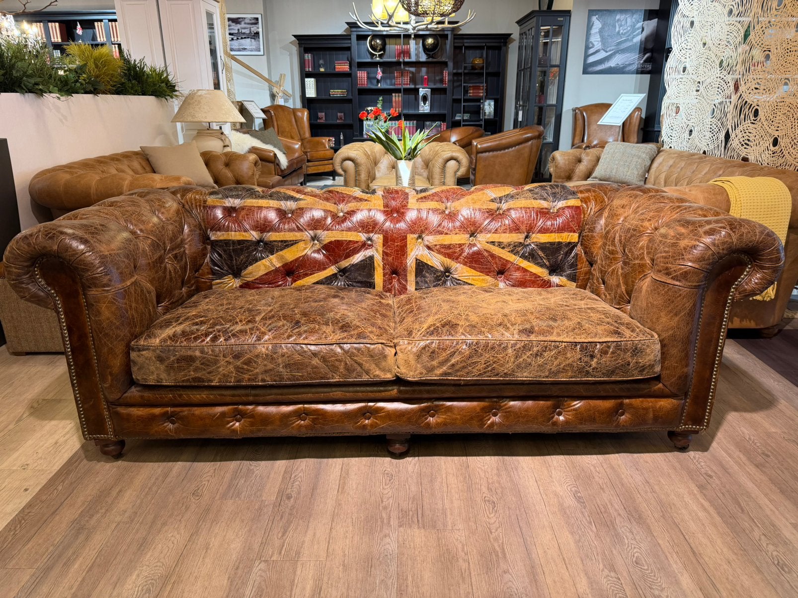 Vintage Chesterfield 3 Zits bank Engelse union Jack vlag, Enlèvement ou Envoi