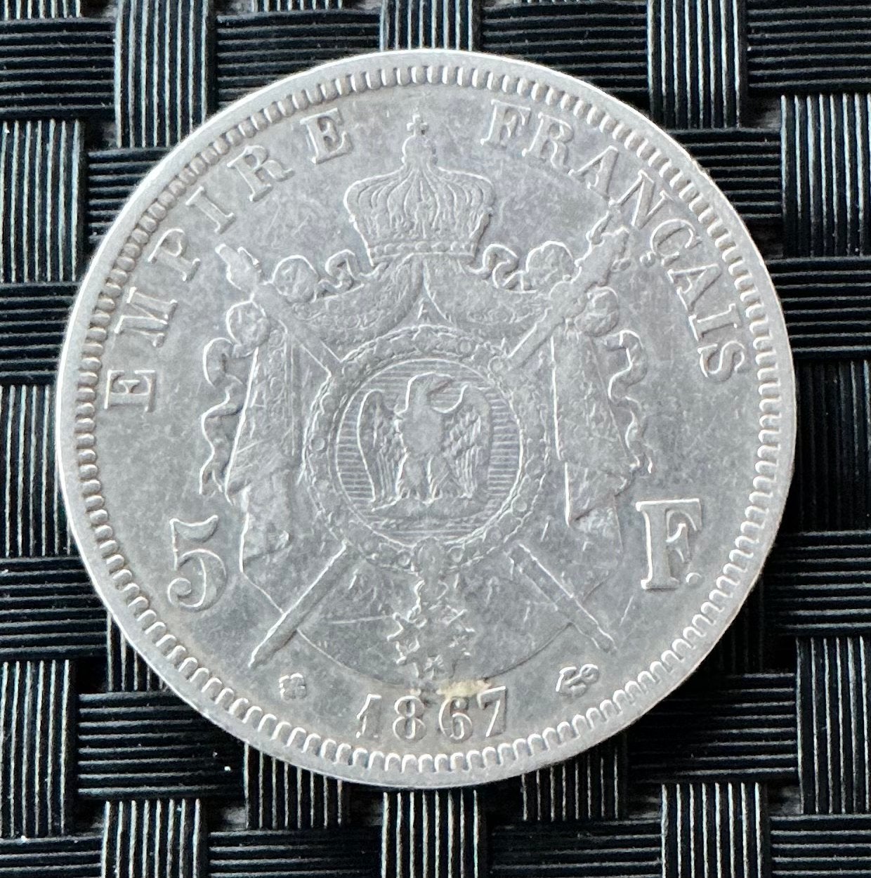 Zilveren 5 Francs 1867 BB - Napoleon III - Tête Laurée"., Ophalen, Losse munt, Zilver