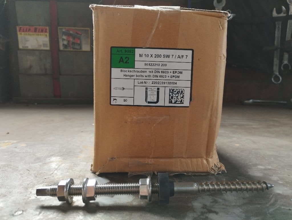 Stokschroef met houtdraadbout M10 in inox voor zonnepanelen, 100 tot 250 mm, Schroeven, Nieuw, Ophalen of Verzenden