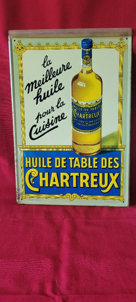 tôle publicitaire ancienne huile Chartreux 1957, Envoi, Comme neuf
