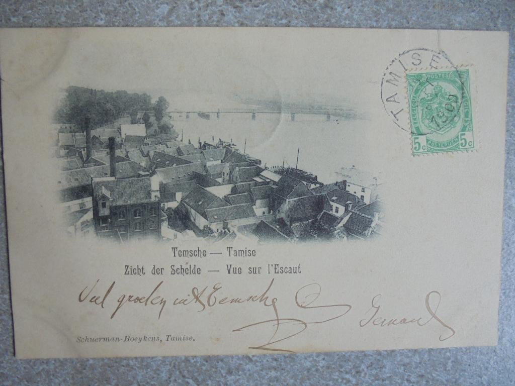 Beschreven Oude Postkaart Temsche Zicht der Schelde, Verzenden