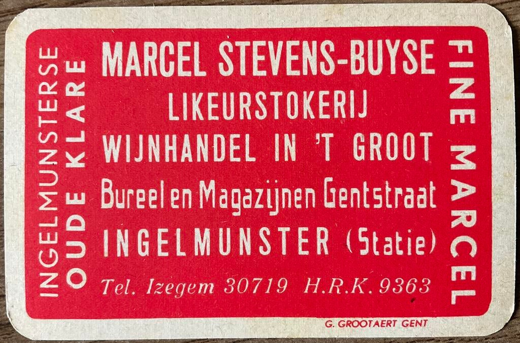 Speelkaart IZEGEM/INGELMUNSTERSE OUDE KLARE/LIKEURSTOKERIJ, Ophalen of Verzenden, Zo goed als nieuw, Speelkaart(en)