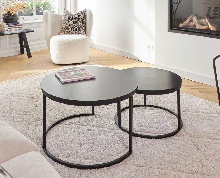 Nieuwe 2delige salontafel zwart, Huis en Inrichting, Tafels | Salontafels, Ophalen, Grenenhout, Rond, Nieuw