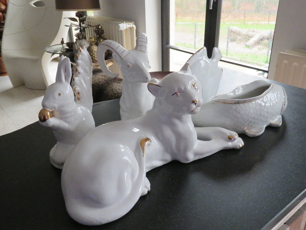 Dieren keramiek wit goud accenten Hollywood Regency, Ophalen of Verzenden