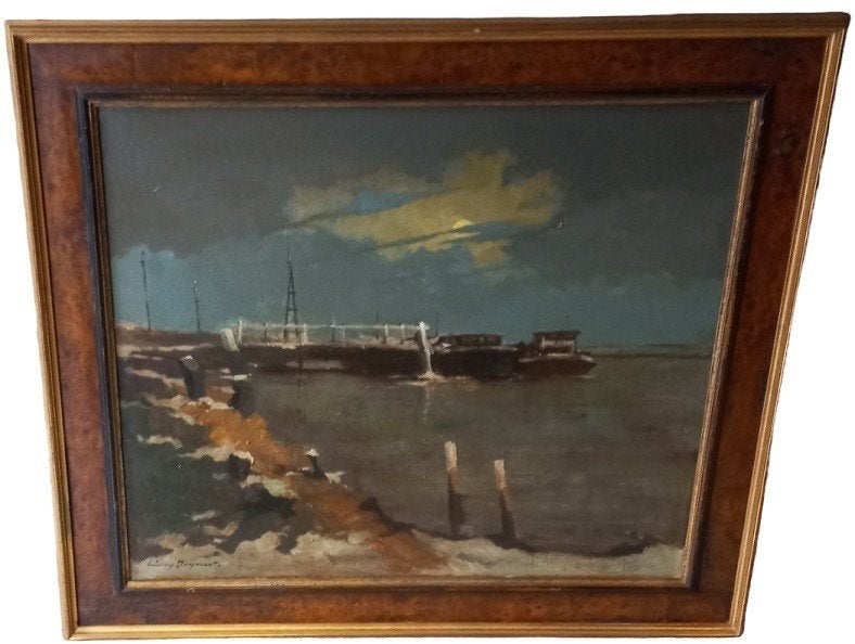 Œuvre phare de Willy Bogaert « Doel », XXe siècle., Antiquités & Art, Art | Peinture | Classique, Enlèvement, Peinture à l'huile