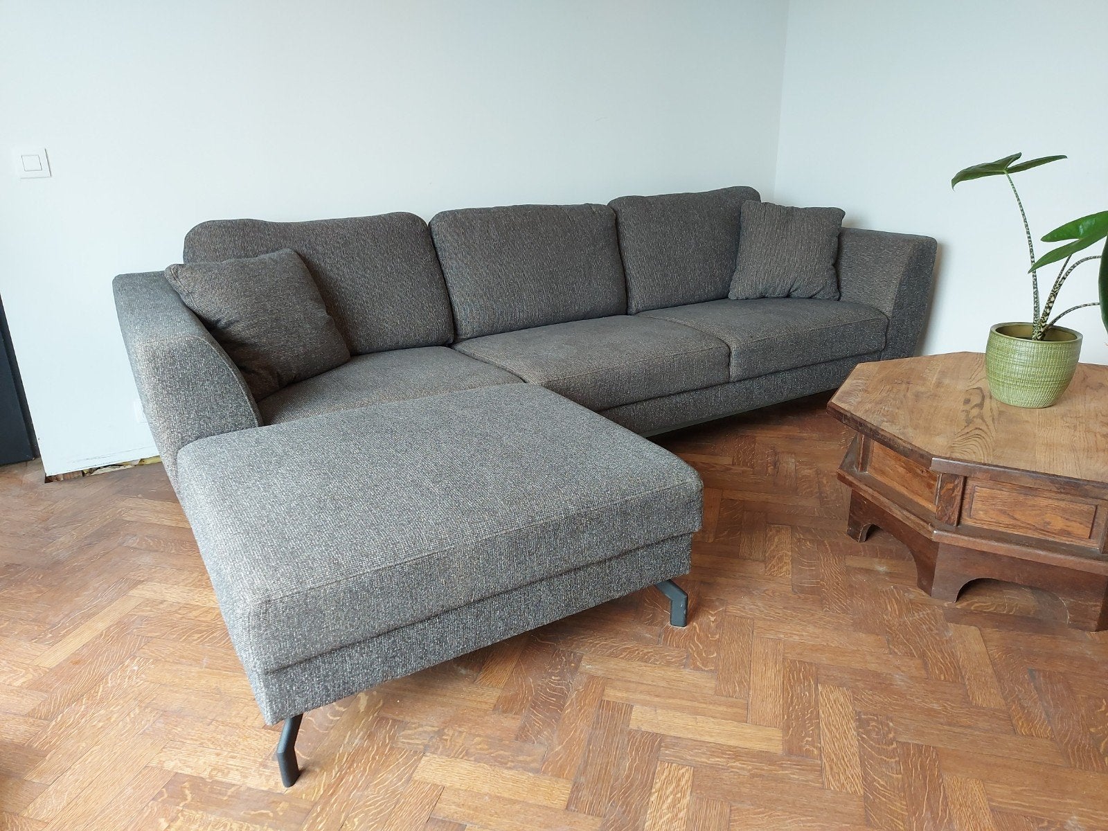 Hoekzetel Portofino Zwartbruin, Maison & Meubles, Canapés | Salons, Trois personnes, Banc d'angle, Zwart Bruin, Comme neuf