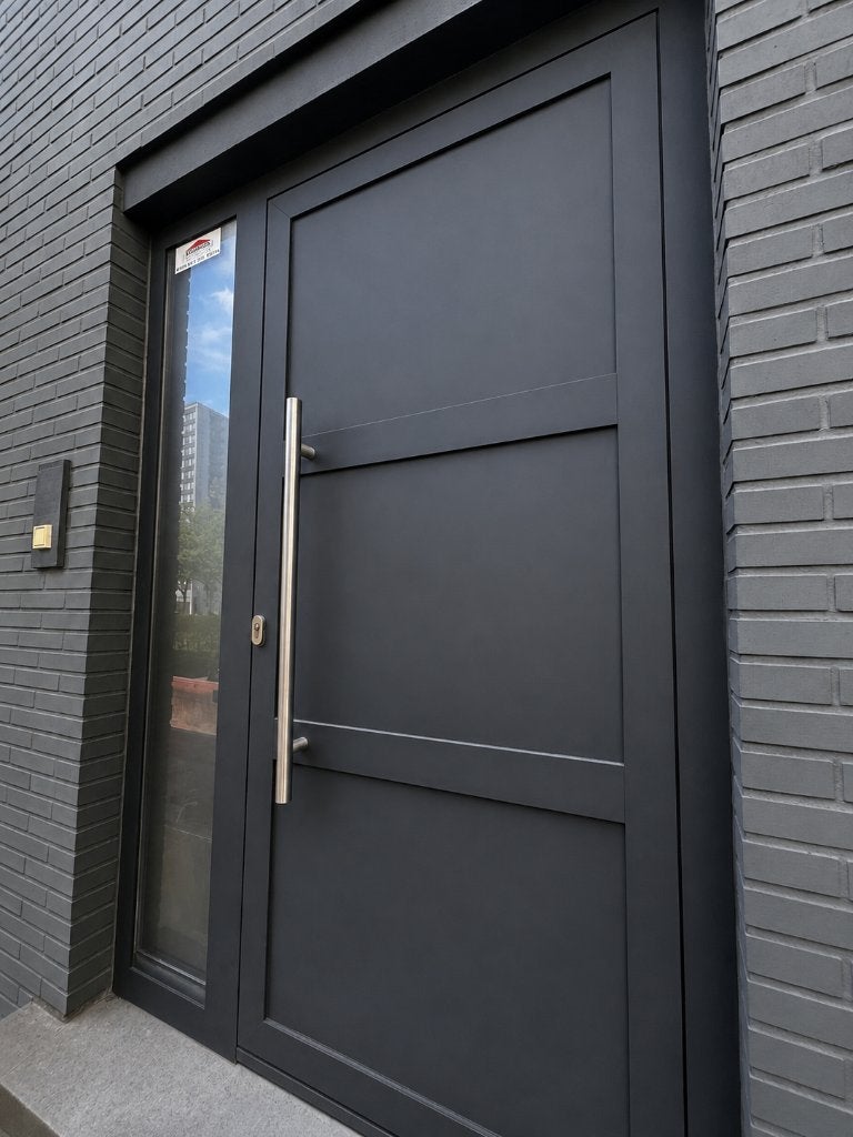 Porte en aluminium gris foncé avec éclairage latéral, Bricolage & Construction, Porte extérieure, Porte pliante, Enlèvement, Utilisé