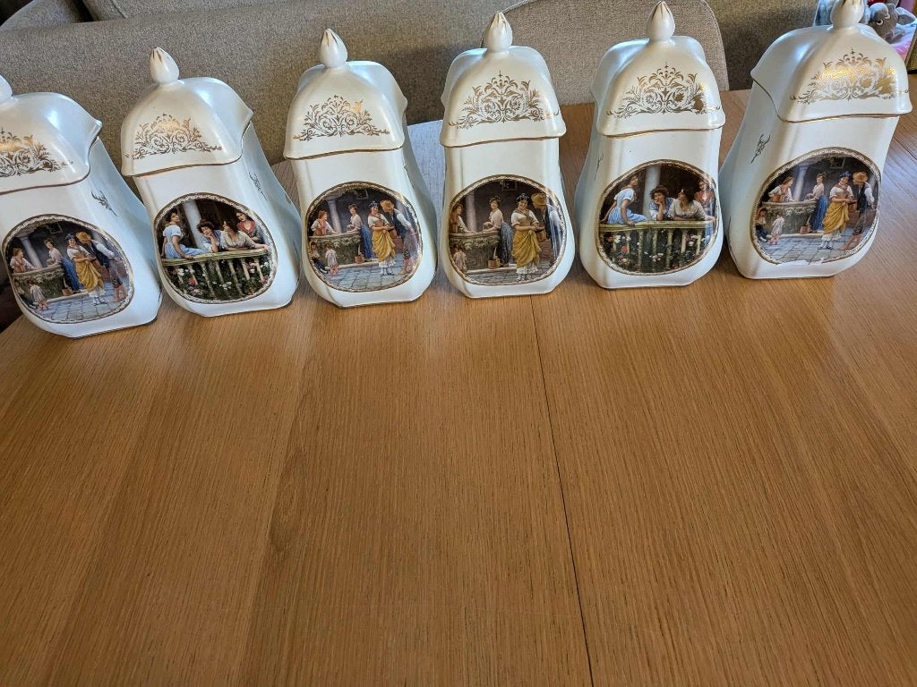 Set van 6 antieke keramische apothekerspotten, Antiek en Kunst, Ophalen