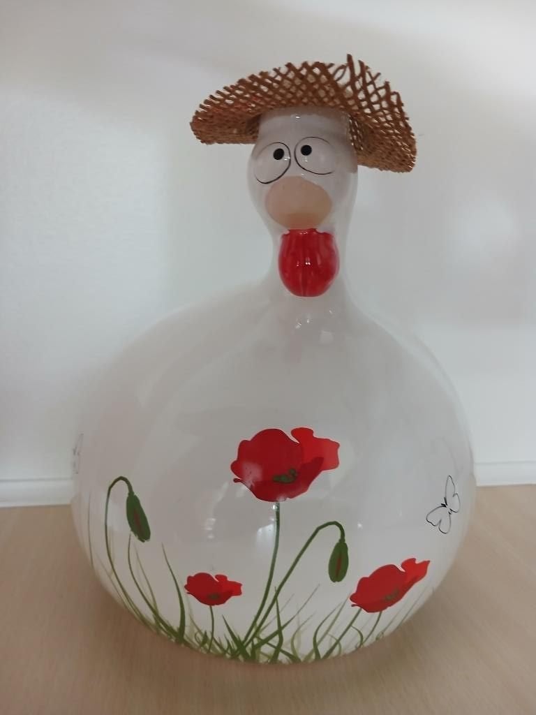 Grande poule tirelire J-Line décorée de jolis coquelicots, Collections, Statues & Figurines, Comme neuf, Animal, Enlèvement