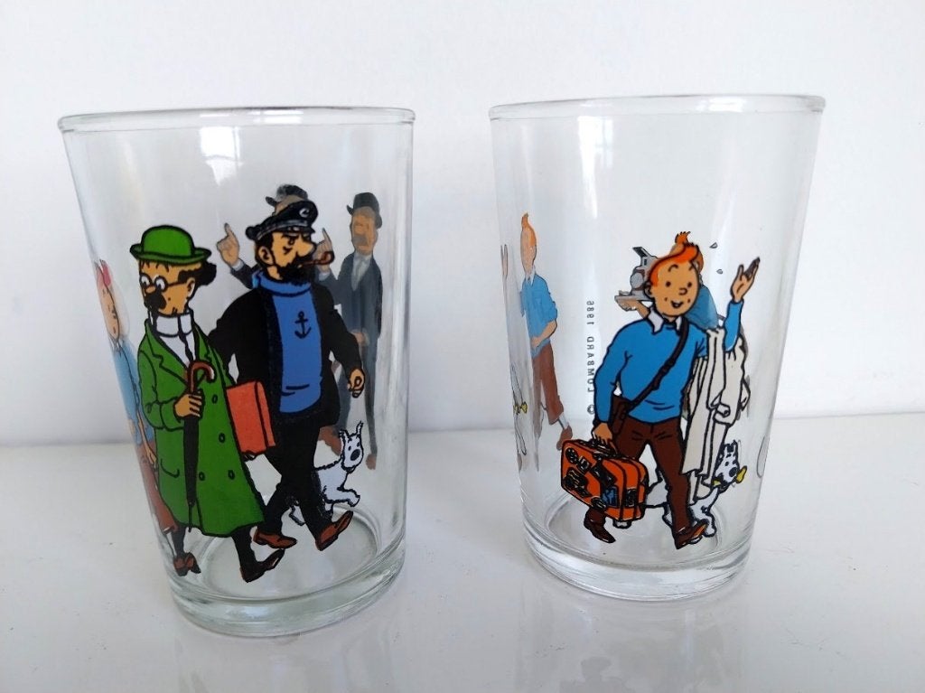 2 verres TINTIN 1986  Amora, Collections, Enlèvement ou Envoi, Tintin