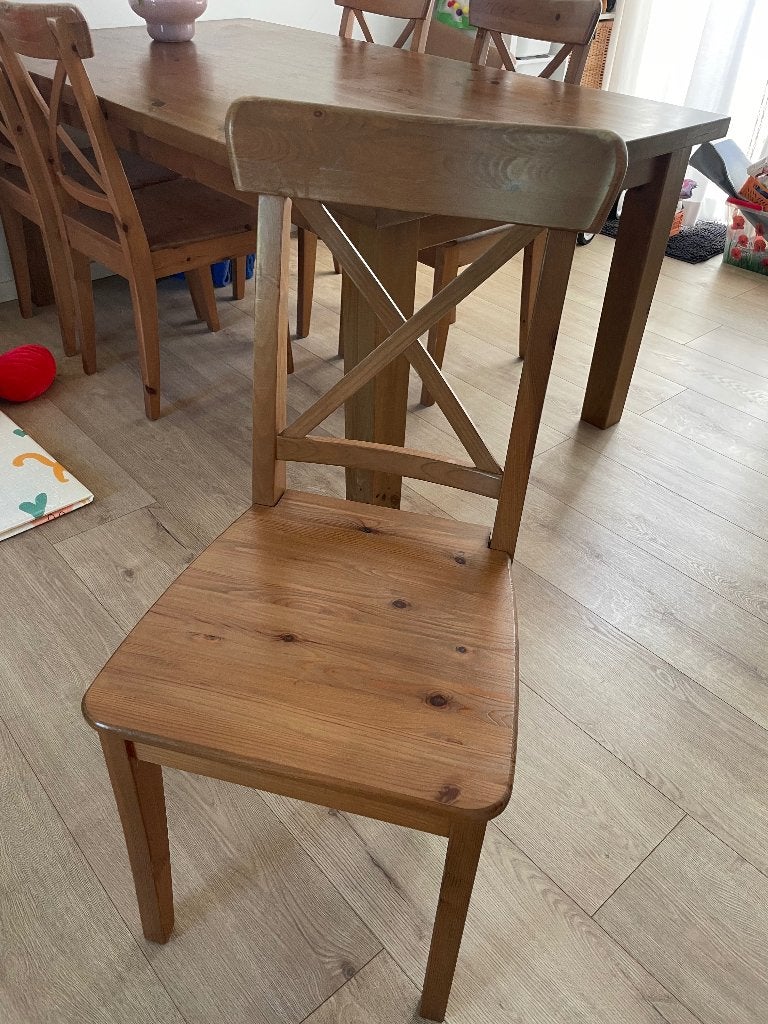 6 bruine houten stoelen IKEA, Huis en Inrichting, Ophalen, Gebruikt, Bruin, Vijf, Zes of meer stoelen