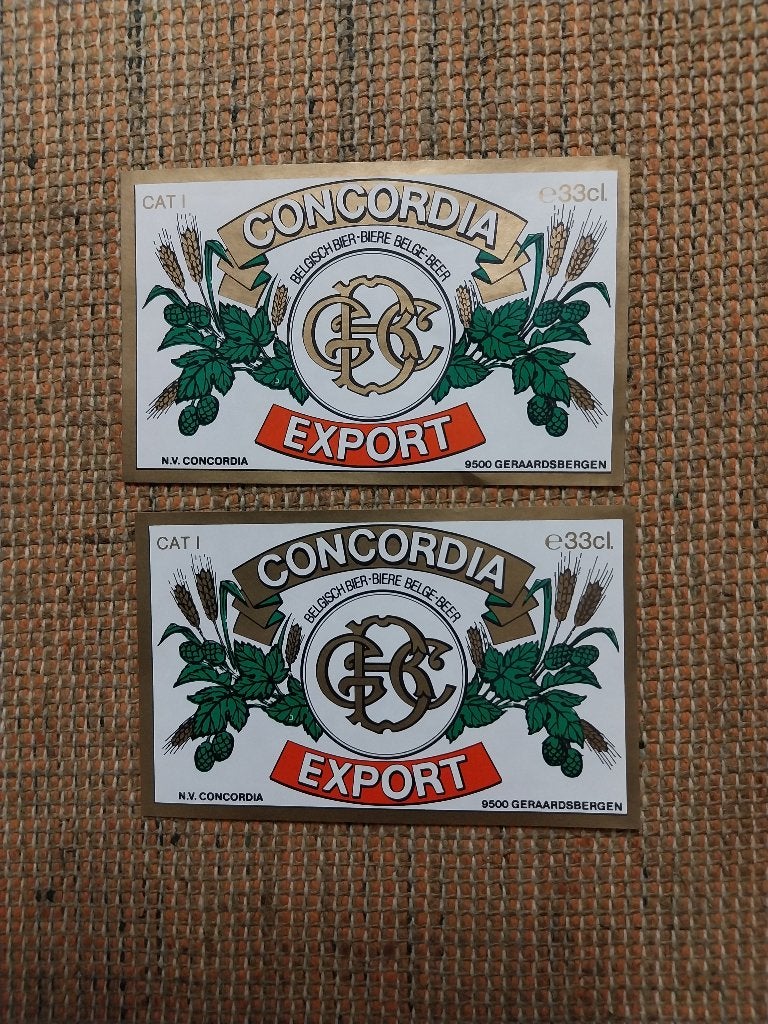2 bieretiketten Concordia Geraardsbergen, Verzamelen, Ophalen of Verzenden, Gebruikt